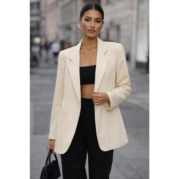 Vintage Designer 219 Size 6 Cream Wool Blazer Butter Yellow Chic Minimalist - Picture 2 of 5